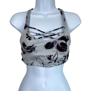 Athleta Womens Mind Over Mat Bra Slate Grey Floral Size S Yoga Athleisure Gym